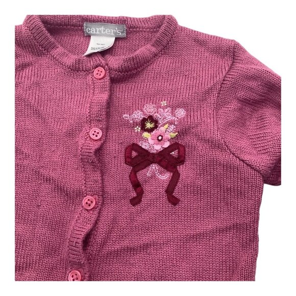 Carter's Pink Cardigan Sweater Baby Girl 18M Floral Embroidery & Ribbon Detail - Picture 5 of 7